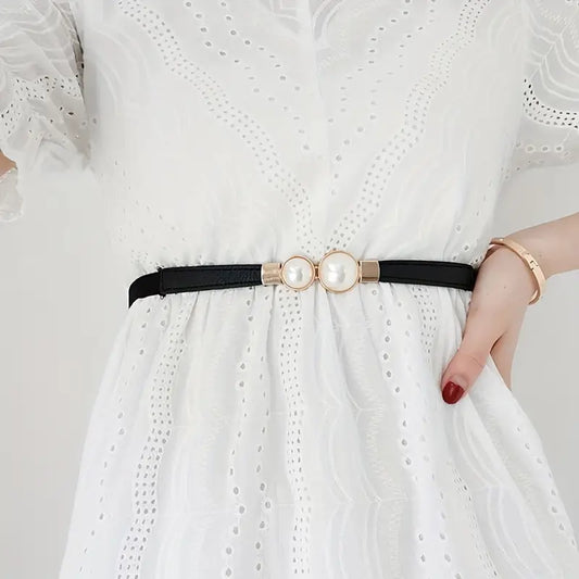Ceinture élastique femme marron avec perles – Accessoire chic et ajustable pour robe et pantalon