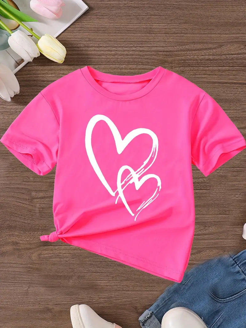 T-shirt fille violet avec imprimé cœurs blancs – Style tendance et mignon