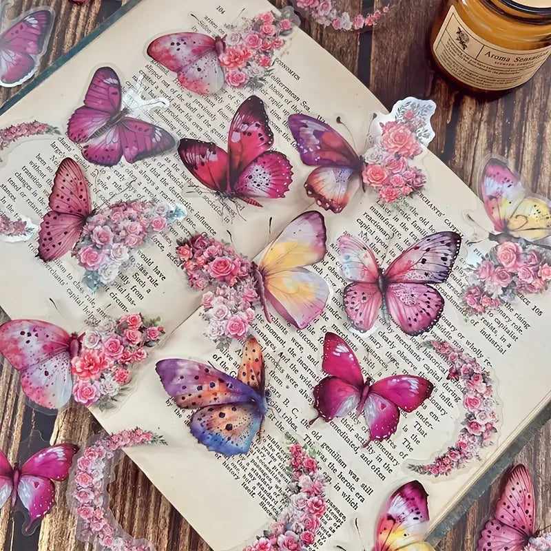 Stickers Papillons Vintage – Autocollants Esthétiques Transparente pour Papeterie, Journal Intime et Scrapbooking
