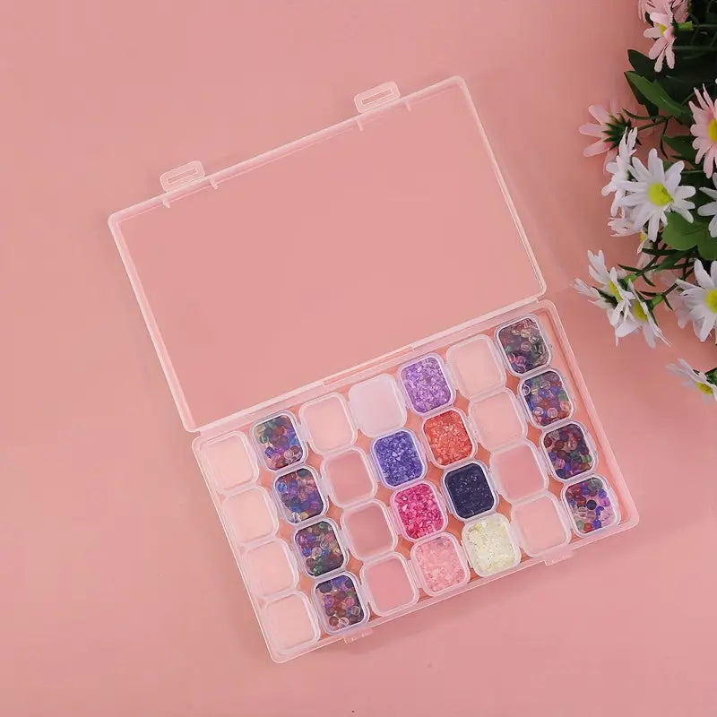 Boîte de Rangement Transparentes 28 Cases – Organiseur Plastique pour Perles, Strass et Petits Accessoires de Bijoux