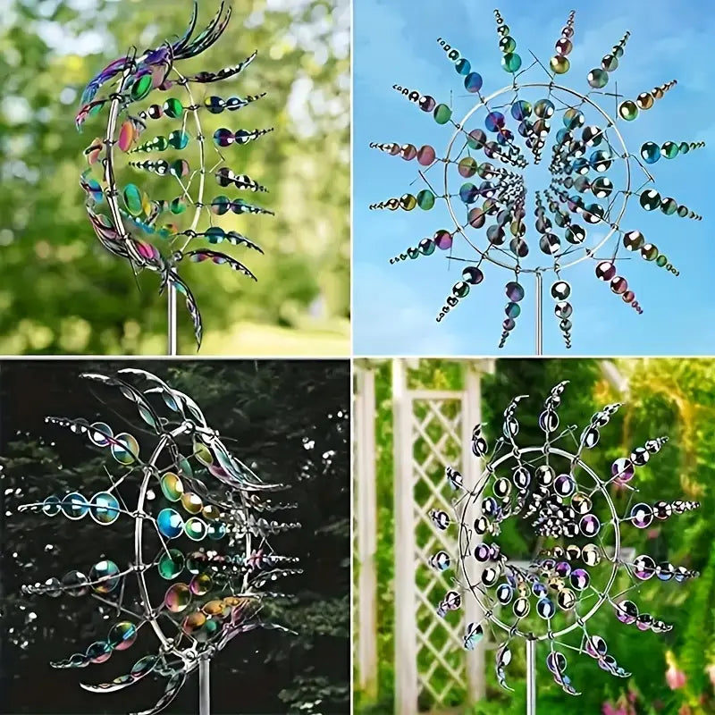 Sculpture de Jardin Éolienne Solaire Multicolore – Spinner Métallique Design avec Perles Lumineuses pour Décoration Extérieure