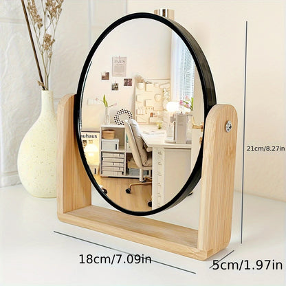Miroir de Maquillage de Table Rotatif – Design Moderne avec Cadre Bois et Format Compact 21x18 cm