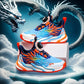 Chaussures de sport fille – Baskets noires dragon flamme bleu-violet tendance et respirantes