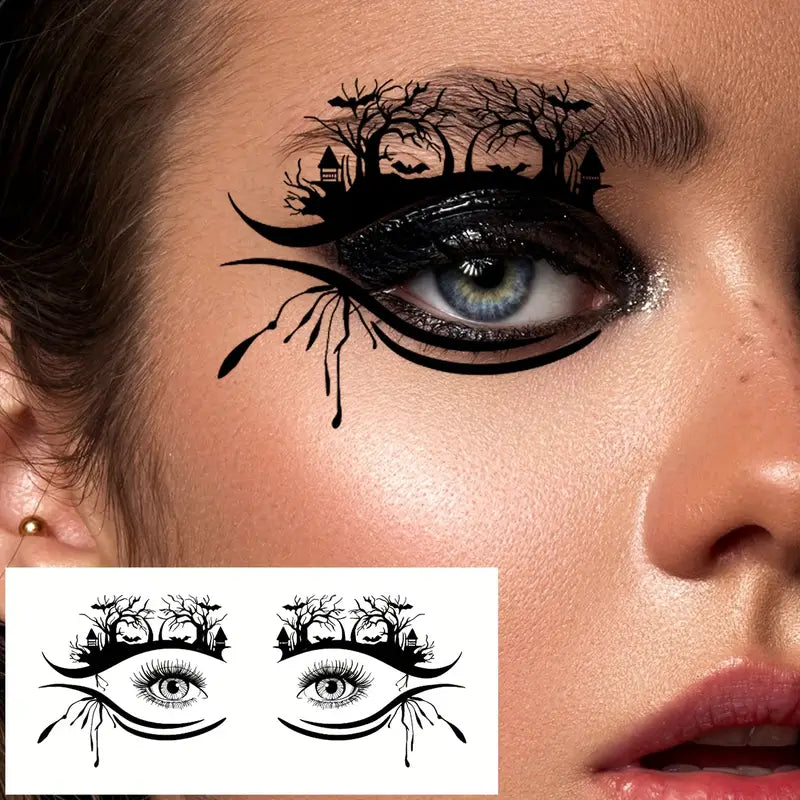 Tatouage temporaire yeux chauve-souris et éclairs – Maquillage Halloween cosplay