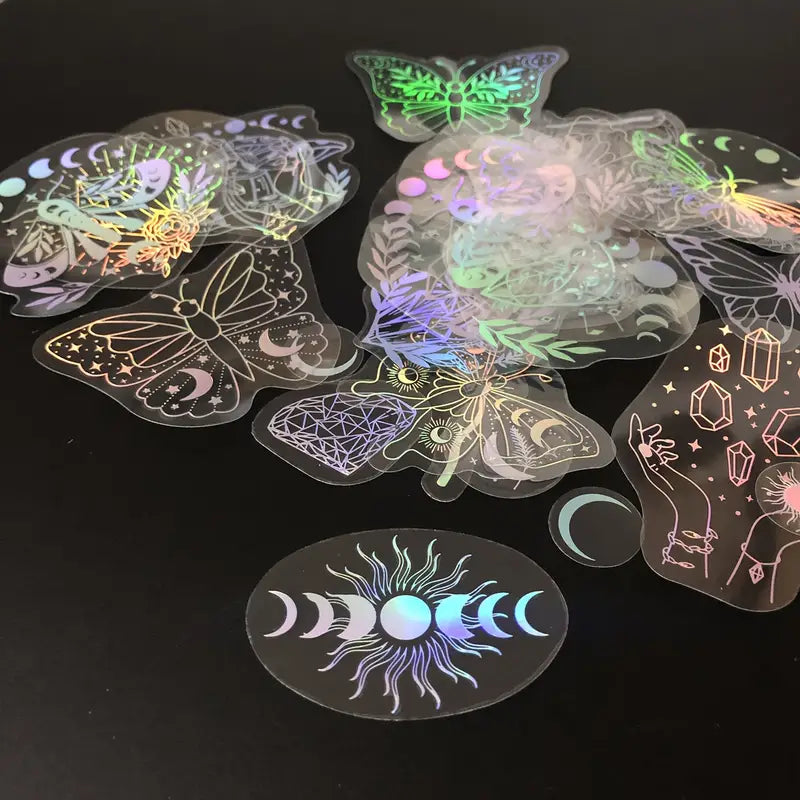 Autocollants Holographiques Papillon et Motifs Mystiques – Stickers Brillants pour Ordinateur Portable, Tablette et DIY