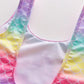 Maillot de bain fille deux pièces sirène – Bikini écailles multicolores avec volants roses