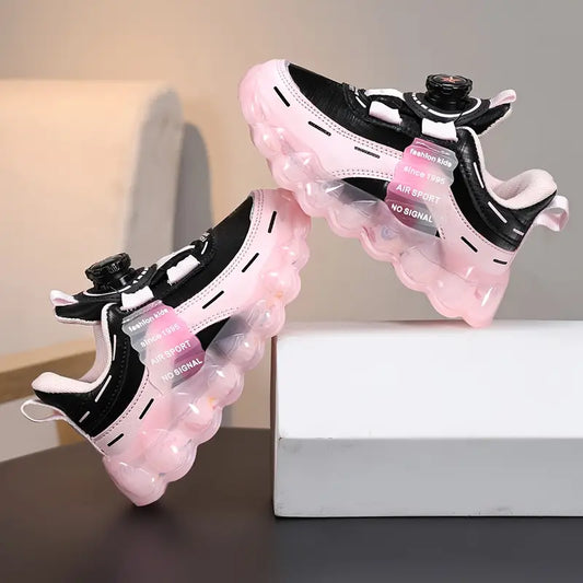 Chaussures de sport fille – Baskets noires et roses à semelle épaisse tendance et confortables