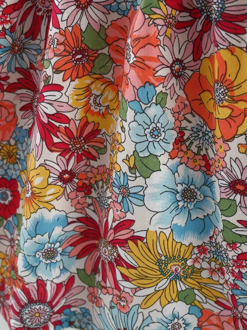 Robe bébé fille fleurie – Cadeau naissance été sans manches avec bretelles croisées