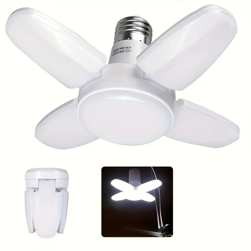 Ampoule LED Pliable en Forme de Ventilateur – Éclairage Puissant à 4 Pales Réglables pour Plafond