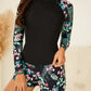Ensemble Rashguard Femme 3 Pièces – Maillot de Bain à Manches Longues avec Short Fleuri et Culotte Noire