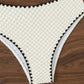 Bikini bandeau texturé – Maillot 2 pièces taille haute avec détails festonnés blancs
