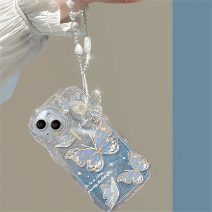 Coque de Téléphone Transparente avec Papillons et Strass – Design Éclatant avec Accessoire Suspendu