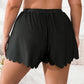 Short de bain noir à bords festonnés – Taille haute, ajustable et ultra confortable pour femme pulpeuse