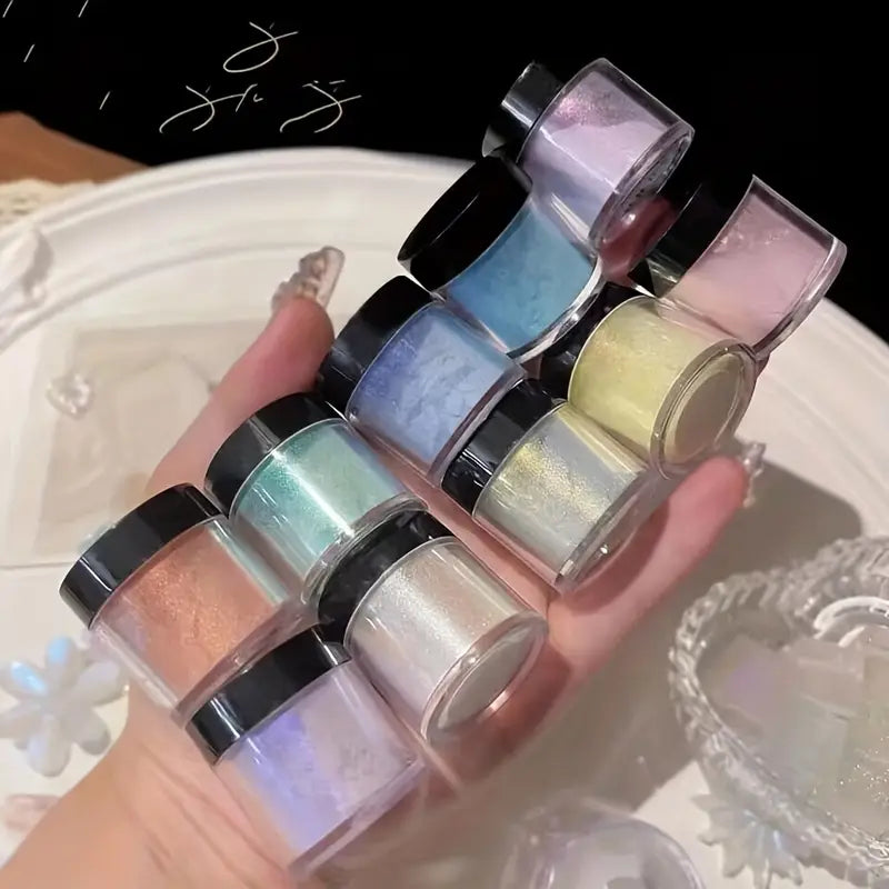 Vernis en Poudre Effet Miroir Nacré – 10 Teintes Chromées Pastel pour Ongles Brillants