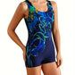 Maillot de Bain Rashguard Femme – Motif Géométrique Coloré, Manches Longues et Confortable