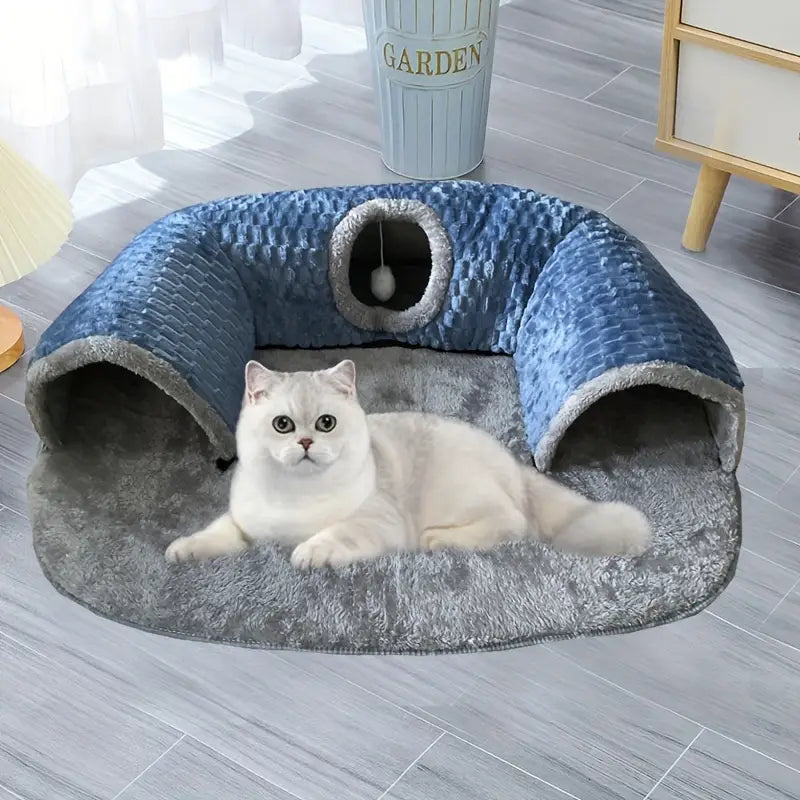 Tunnel Douillet pour Chats avec Coussin Moelleux – Lit Multifonction pour Chatons et Petits Animaux