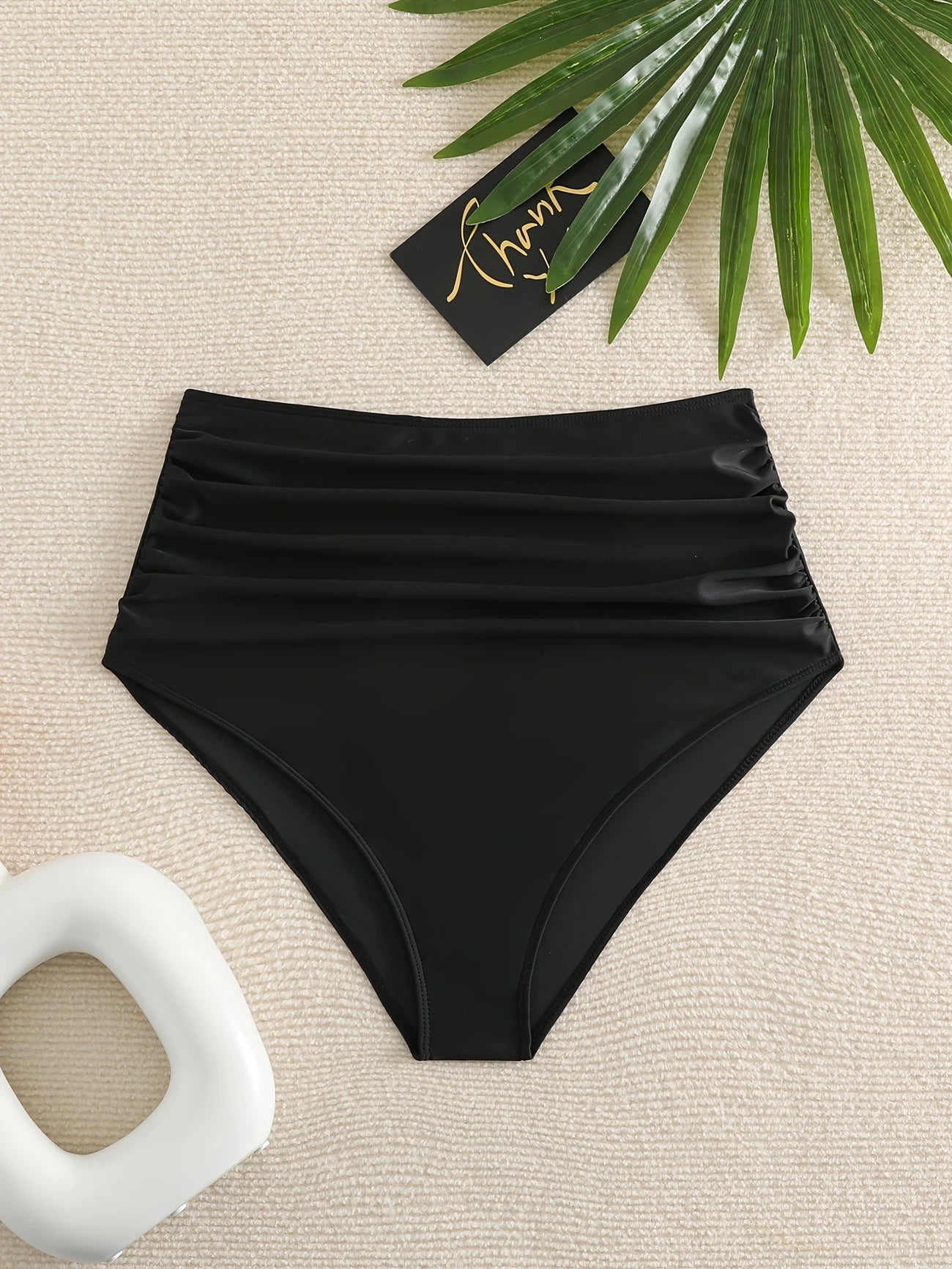Bas de Bikini Femme Taille Haute Froncée – Effet Ventre Plat, Confort & Élégance