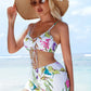 Ensemble de Plage Femme à Motif Floral avec Cardigan Transparent – Maillot de Bain à Haut et Short Élégant