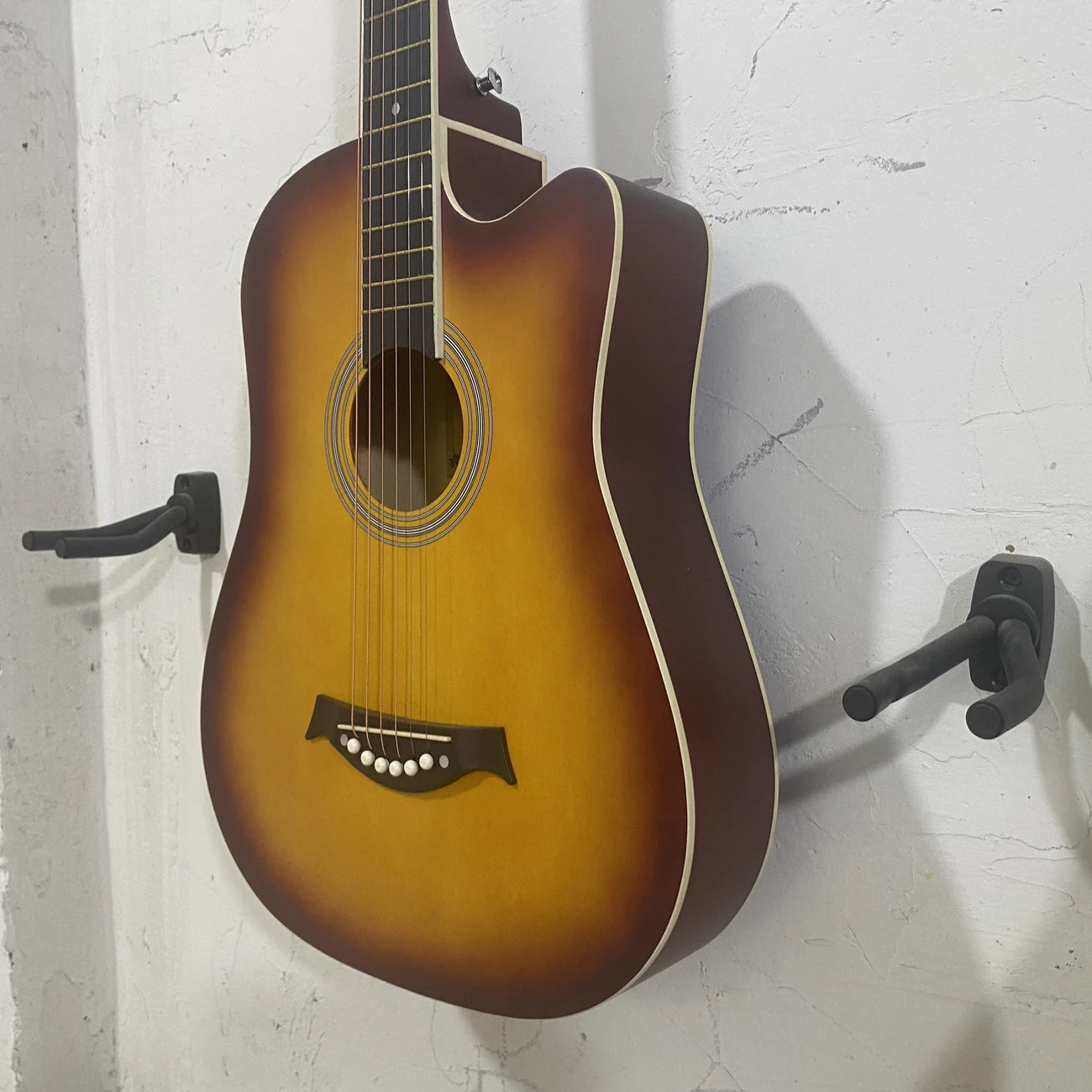 Guitare acoustique folk 6 cordes, 38 pouces + bordure blanche – Corps en bois naturel finition sunburst