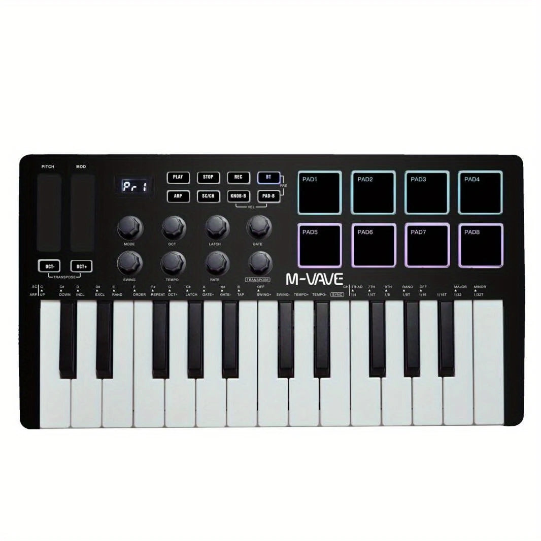 Clavier MIDI 25 touches avec pads rétroéclairés – Contrôleur USB compact pour production musicale