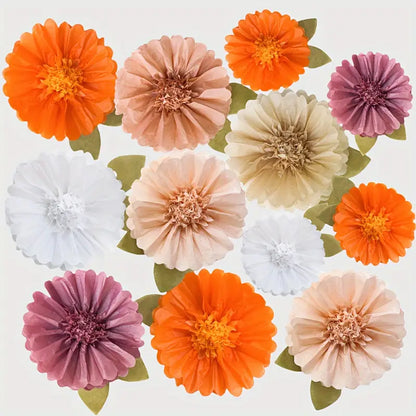 Fleurs Murales en Papier de Soie – Lot de 12 Décorations Colorées pour Classe, Fête ou Mur Créatif