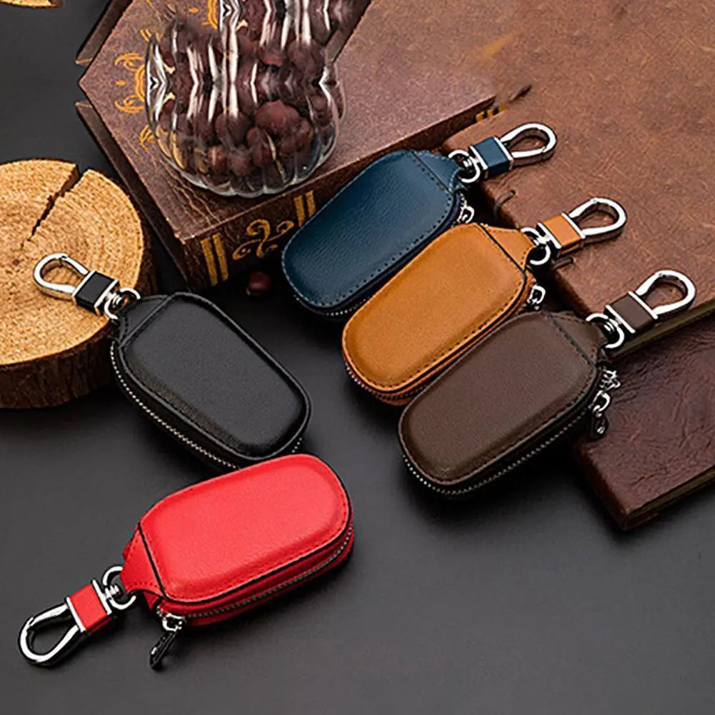 Coque Clé Voiture avec Fermeture Éclair – Étui Similicuir avec Mousqueton Métal, Élégant et Résistant