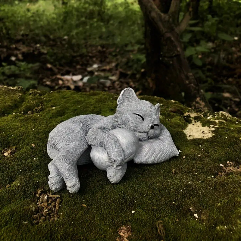 Statue Commémorative Chat Endormi – Souvenir Tendre pour Animal Décédé, Décoration de Jardin ou Intérieur