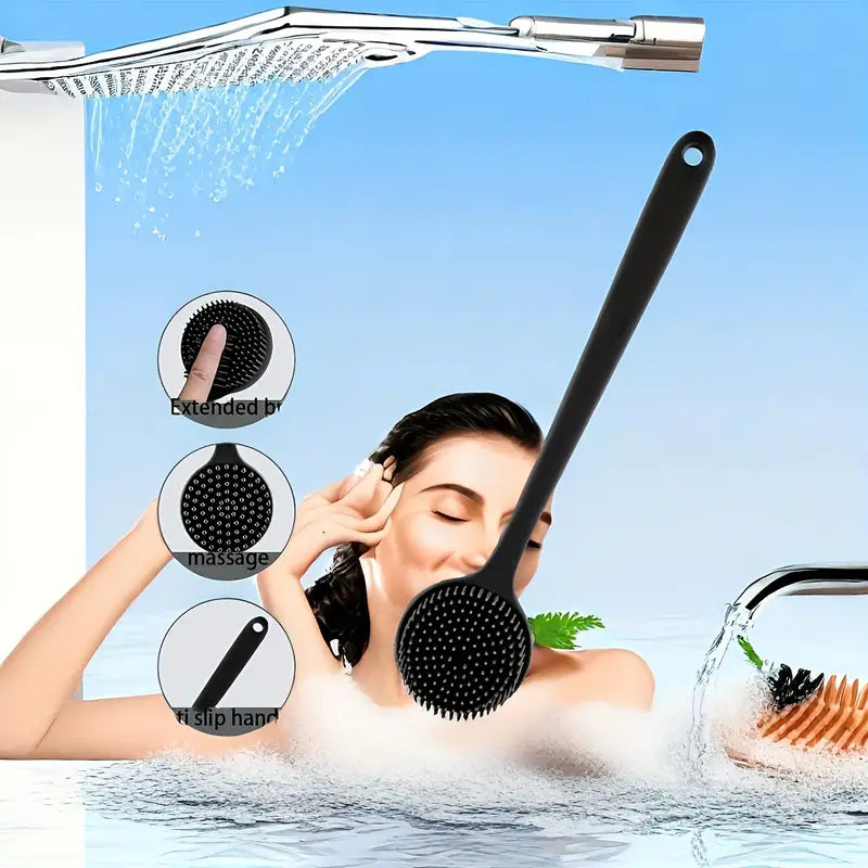 Brosse de Douche Longue Manche en Silicone – Brosse Exfoliante Corps & Dos 37 cm