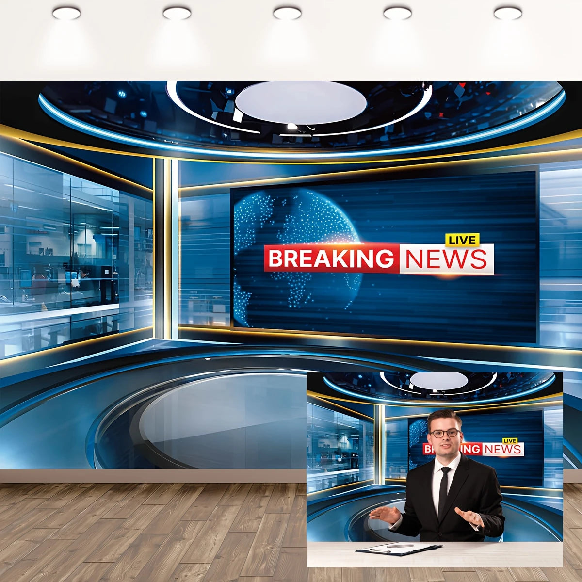 Toile de Fond Studio Breaking News – Décor Professionnel pour Vidéos, Lives & Interviews
