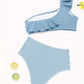 Bikini asymétrique à volants – Haut une épaule et culotte rayée taille haute