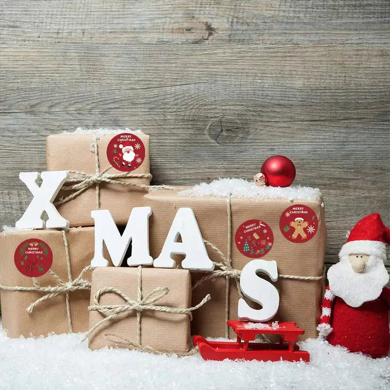 Stickers Noël Autocollants Ronds – Rouleau de 500 Étiquettes Merry Christmas pour Paquets Cadeaux et Enveloppes