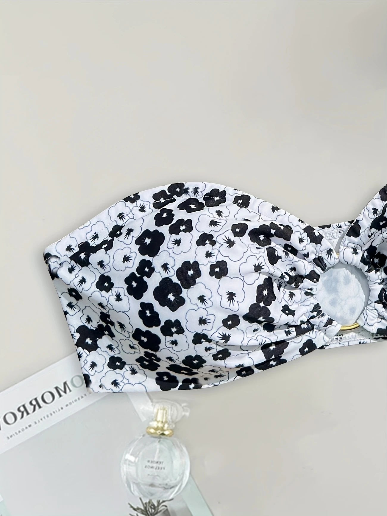 Haut de Bikini Femme Bandeau – Lot de 3 avec Anneau Central, Uni & Fleuri, Sans Bretelles