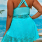 Tankini grande taille turquoise à dentelle – Maillot deux pièces shorty gainant