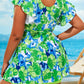Maillot de bain deux pièces avec haut volanté fleuri et short vert fluo – Style tropical et couvrant