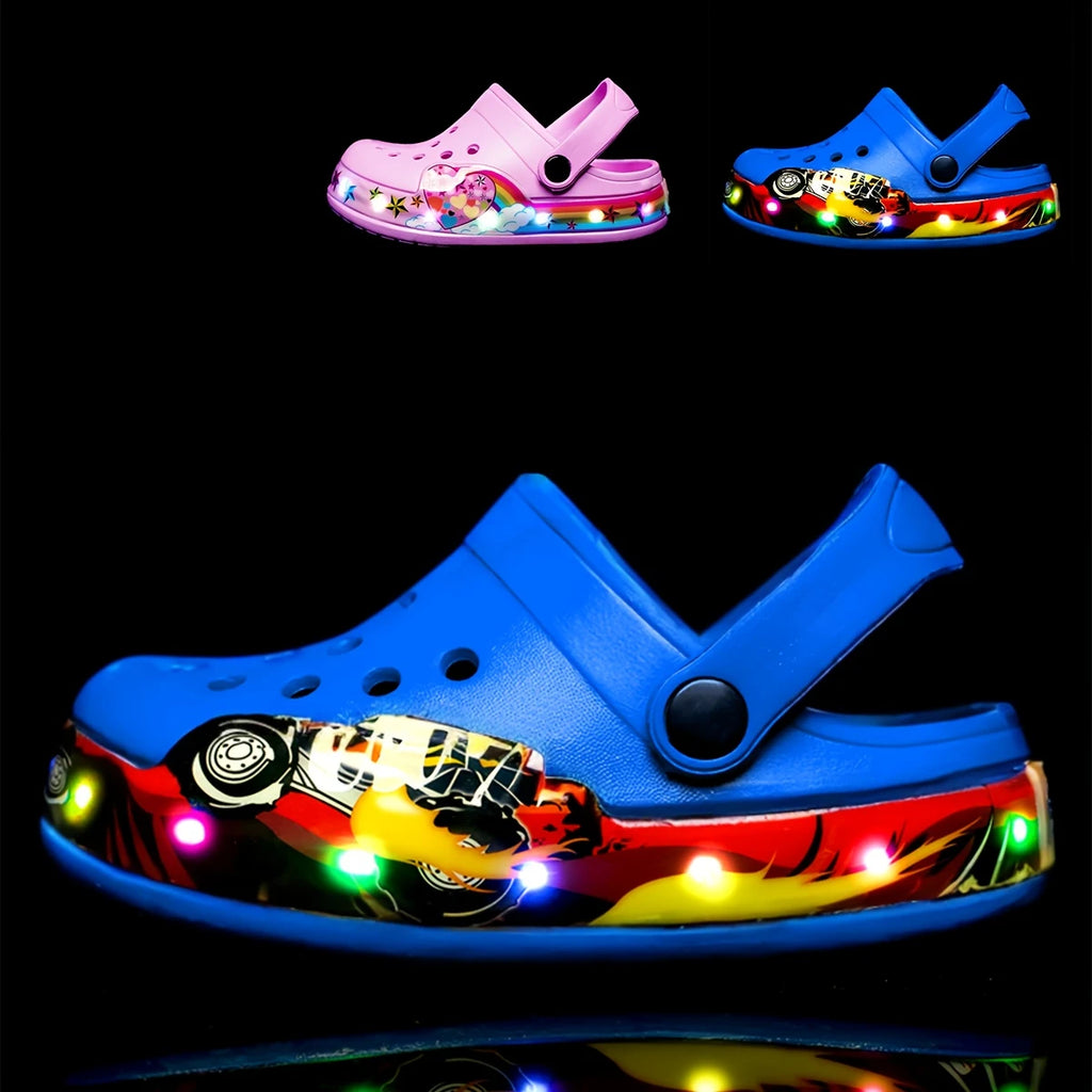 Sabots Enfant Fille LED – Sandales Lumineuses Rose Licorne Arc-en-Ciel