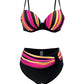 Bas de bikini taille haute gainant – Rayures multicolores et ceinture effet ventre plat pour silhouette affinée