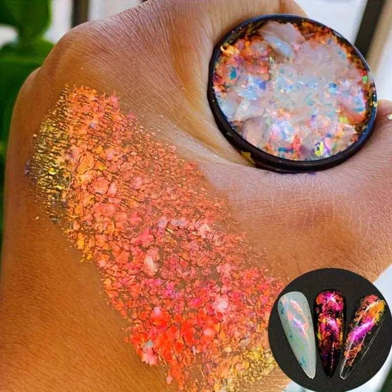 Vernis en Poudre Flocons Holographiques – Effet Nacré Multicolore pour Nail Art Féérique