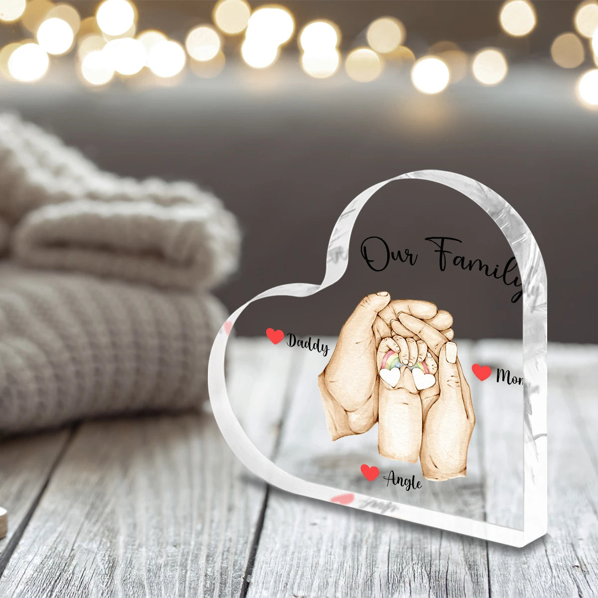 Bloc en acrylique personnalisé “Our Family” – Cadeau émouvant pour parents, couples ou grands-parents
