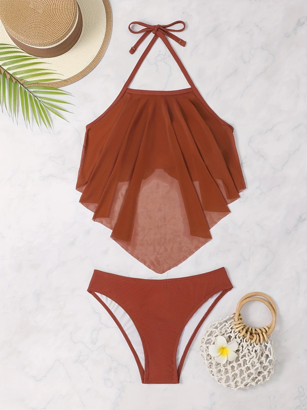 Maillot de Bain 1 Pièce Femme à Volants – Dos Nu & Voile Fluide Élégant