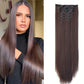 Extensions Cheveux Lisses à Clip, coloris Marron