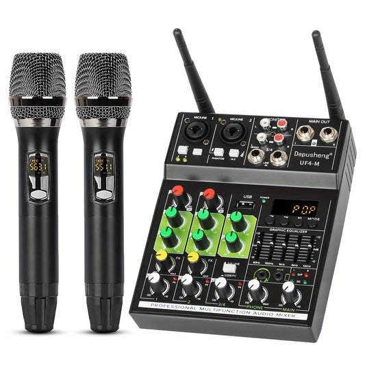 Table de Mixage DJ avec Micros Sans Fil – Kit Audio Professionnel USB, Égaliseur Intégré, Bluetooth & Effets Sonores