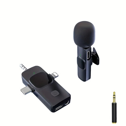 Micro Sans Fil Universel avec Récepteur USB-C/Lightning/Jack – Lavalier Rechargeable pour Smartphone, Caméra & PC