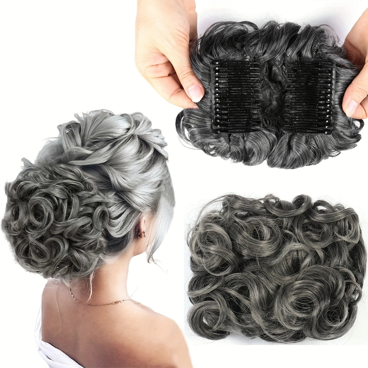 Chignon Postiche Bouclé avec Peigne – Extension Cheveux Facile à Fixer pour Mariage ou Soirée Élégante
