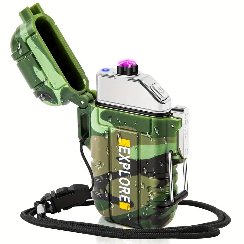 Briquet Électrique Tempête Étanche Rechargeable USB – Allume-Feu Plasma Outdoor avec Dragonne – Modèle Explore