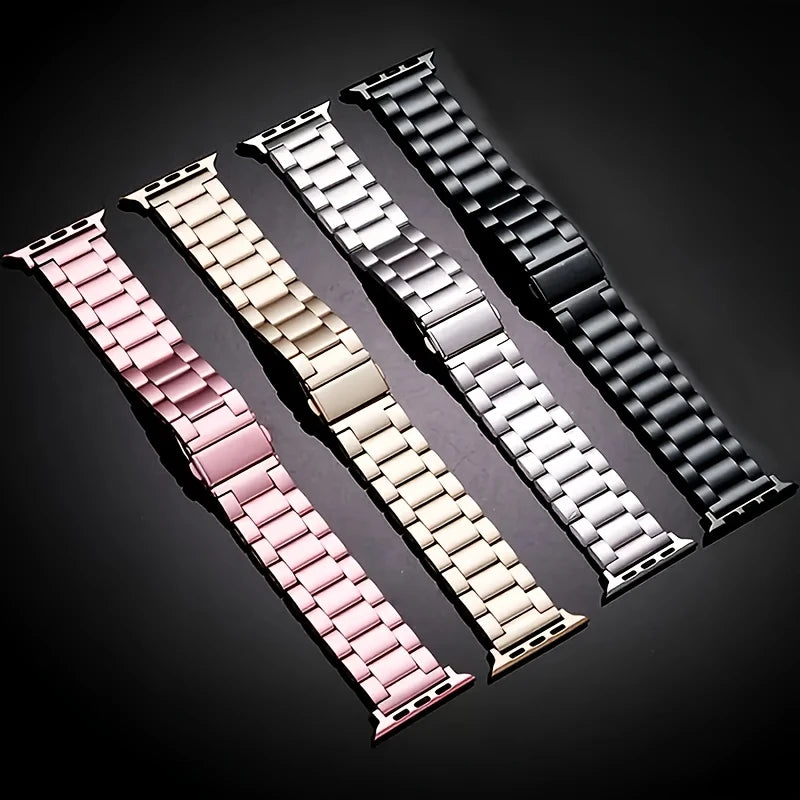 Bracelet Métal Acier Inoxydable pour Apple Watch – Élégant & Ajustable avec Outil Inclus (Argent, Noir ou Rose)