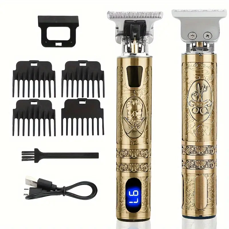 Tondeuse de Précision Dorée – T-Blade Rechargeable, Design Dragon, Gentleman, Monsieur, 4 Sabots, Coupe Dégradée et Contours Pro