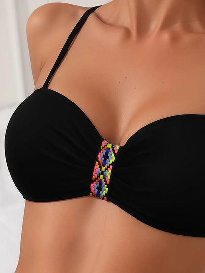 Bikini Noir Élégant avec Détails Bohèmes – Maillot Deux Pièces Tendance Été