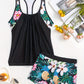 Tankini femme sport à dos nageur et short fleuri – Confort et style pour la plage ou la piscine
