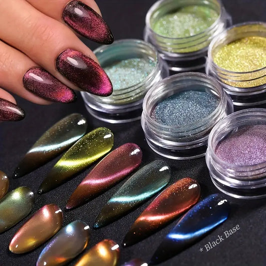 Vernis en Poudre Effet Œil de Chat 3D – Couleurs Métalliques Magnétiques pour Nail Art Intense