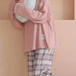 Pyjama Femme Long Confort Oversize – Haut Manches Longues & Pantalon à Carreaux, Ensemble Doux et Décontracté